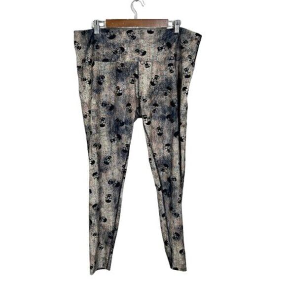 Fused Hawaii Skull Print Leggings 3X Black Burn Out Dye High Rise Pull On - Picture 1 of 5